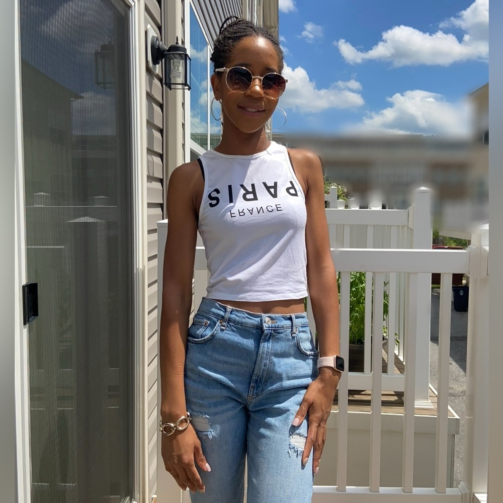 White Paris Graphic Crop Top